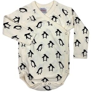 Hanna Andersson Beige Penguin Long Sleeve Wrap Bodysuit 12 18 mos Unisex 75 Baby